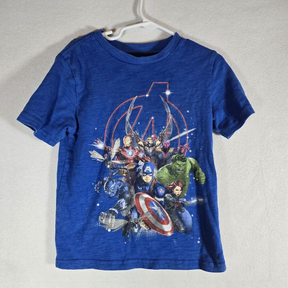 Marvel Avengers T-Shirt Toddler Boys 4/5 Blue Solid Short Sleeve Hulk Iron Man